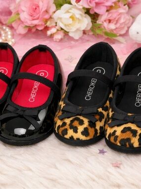 Cherokee Girls' Leopard and Black Mary Jane Flats